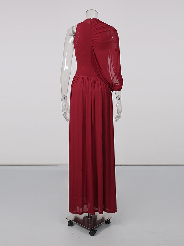 TWOTWINSTYLE Round Neck Off One Shoulder Ruched Elegant Dress