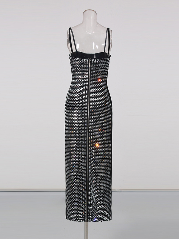 TWOTWINSTYLE Solid Patchwork Diamond High Waist Vintage Dress