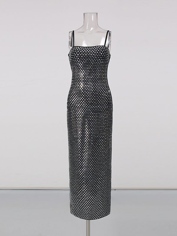 TWOTWINSTYLE Solid Patchwork Diamond High Waist Vintage Dress