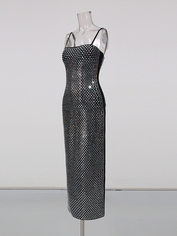 TWOTWINSTYLE Solid Patchwork Diamond High Waist Vintage Dress