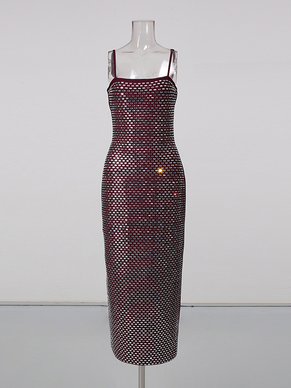 TWOTWINSTYLE Solid Patchwork Diamond High Waist Vintage Dress
