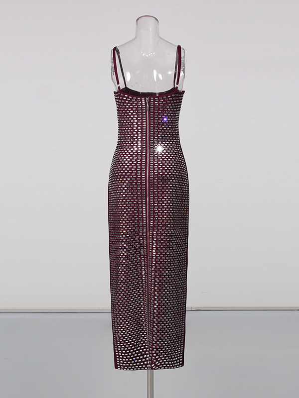 TWOTWINSTYLE Solid Patchwork Diamond High Waist Vintage Dress