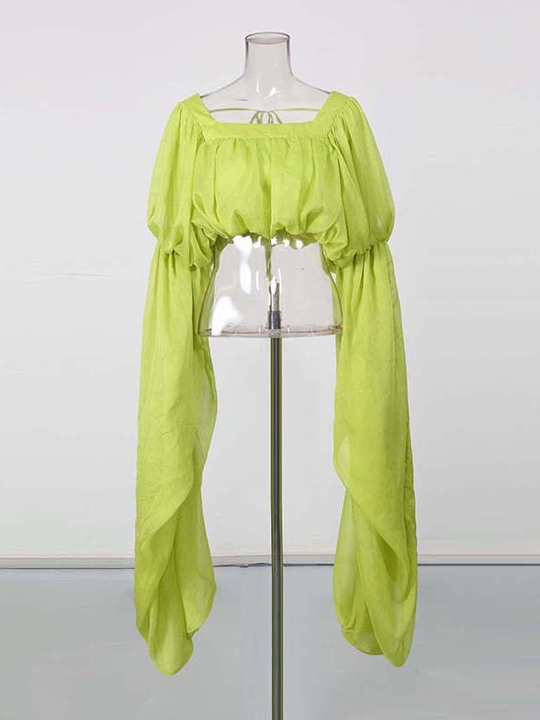 TWOTWINSTYLE Square Neckline Long Sleeve Casual Crop Top