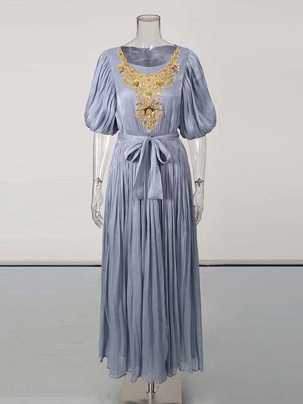 TWOTWINSTYLE Spliced Sequins Puff Sleeve Tunic Vintage Dress