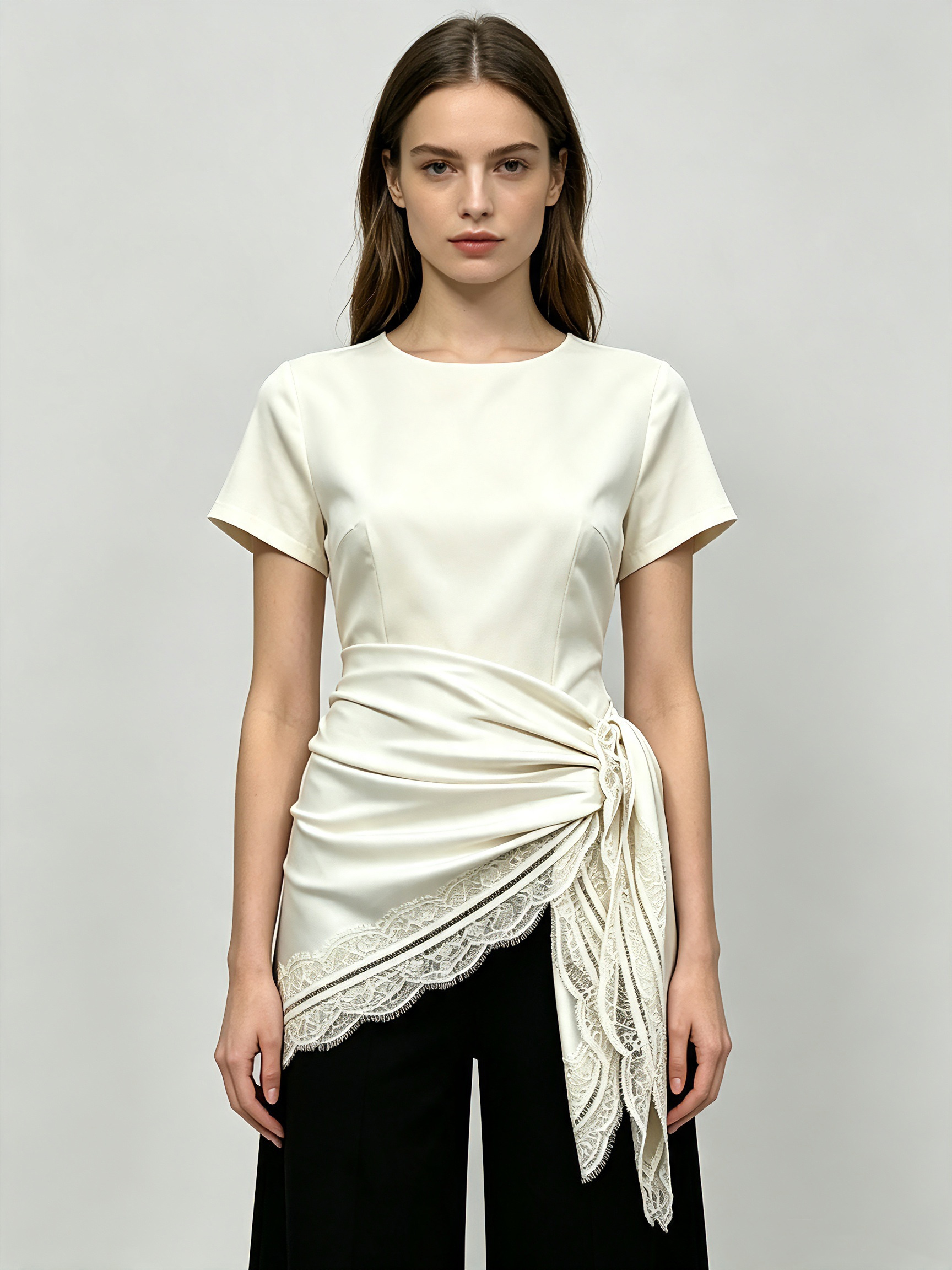 TWOTWINSTYLE Spliced Lace Satin Design Skirt