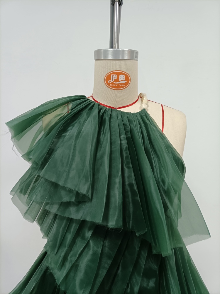 TWOTWINSTYLE Asymmetrical Pearl Halter Tulle Ruffle Shirt