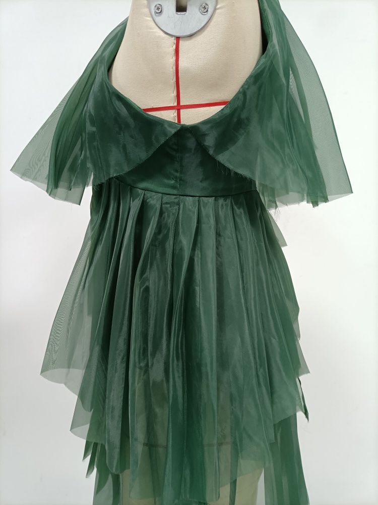 TWOTWINSTYLE Asymmetrical Pearl Halter Tulle Ruffle Shirt