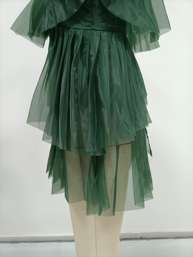 TWOTWINSTYLE Asymmetrical Pearl Halter Tulle Ruffle Shirt
