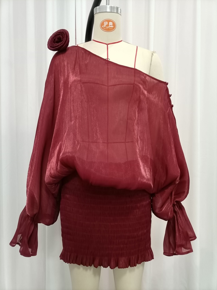 TWOTWINSTYLE Off One Shoulder Spliced Flower Elegant Dress