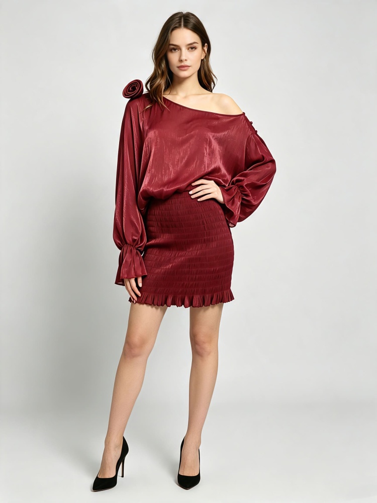 TWOTWINSTYLE Off One Shoulder Spliced Flower Elegant Dress
