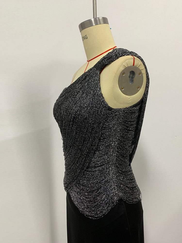TWOTWINSTYLE Off Shoulder Spliced Sequins Tunic Chic Dress