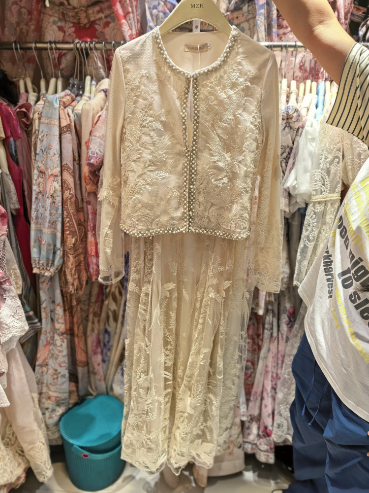 TWOTWINSTYLE Patchwork Pearl Long Sleeve Top High Waist Embroidery Fashion Dress