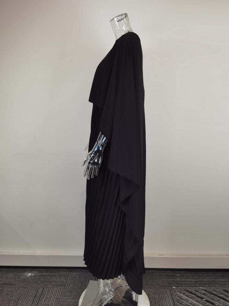 TWOTWINSTYLE Round Neck Asymmetrical Shawl Pleated Dress Elegant Set