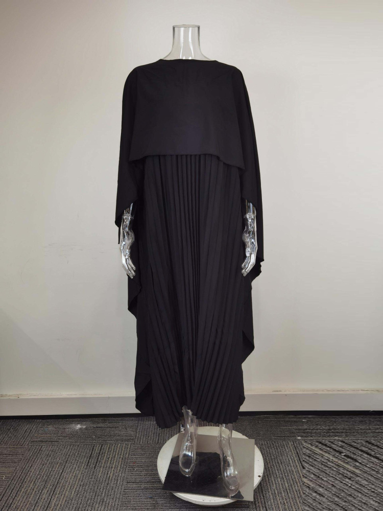 TWOTWINSTYLE Round Neck Asymmetrical Shawl Pleated Dress Elegant Set