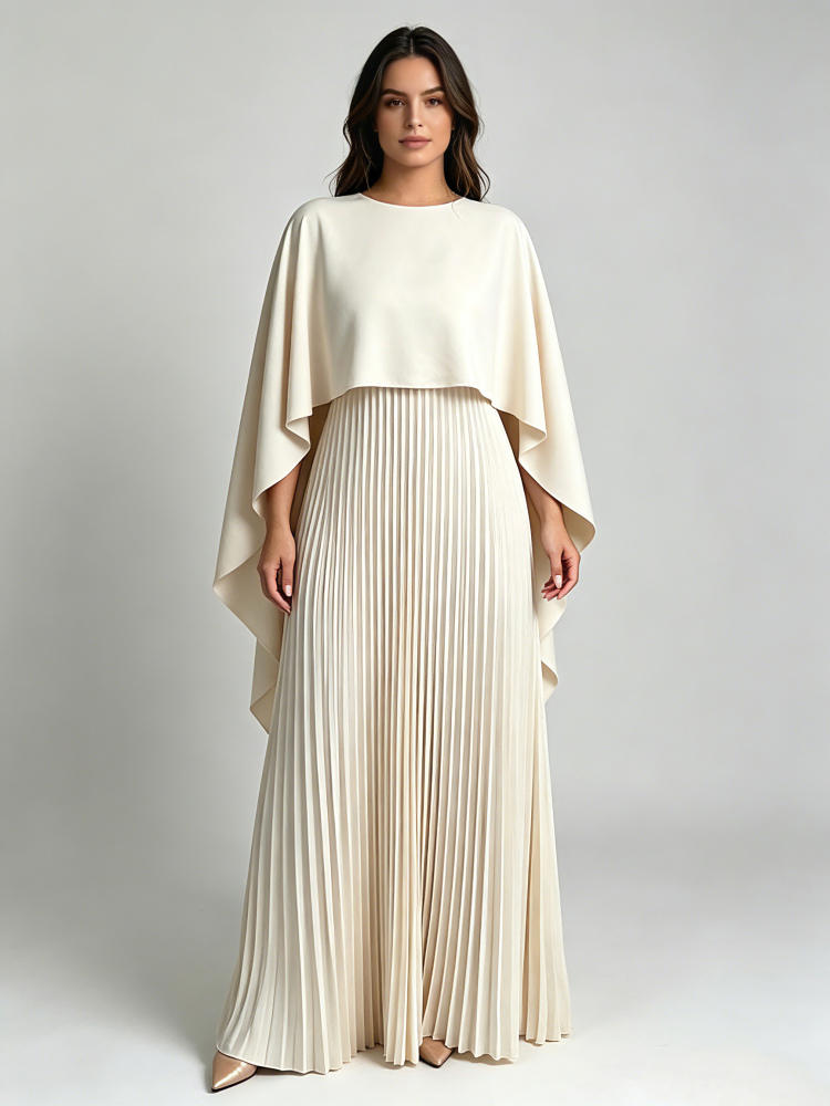 TWOTWINSTYLE Round Neck Asymmetrical Shawl Pleated Dress Elegant Set
