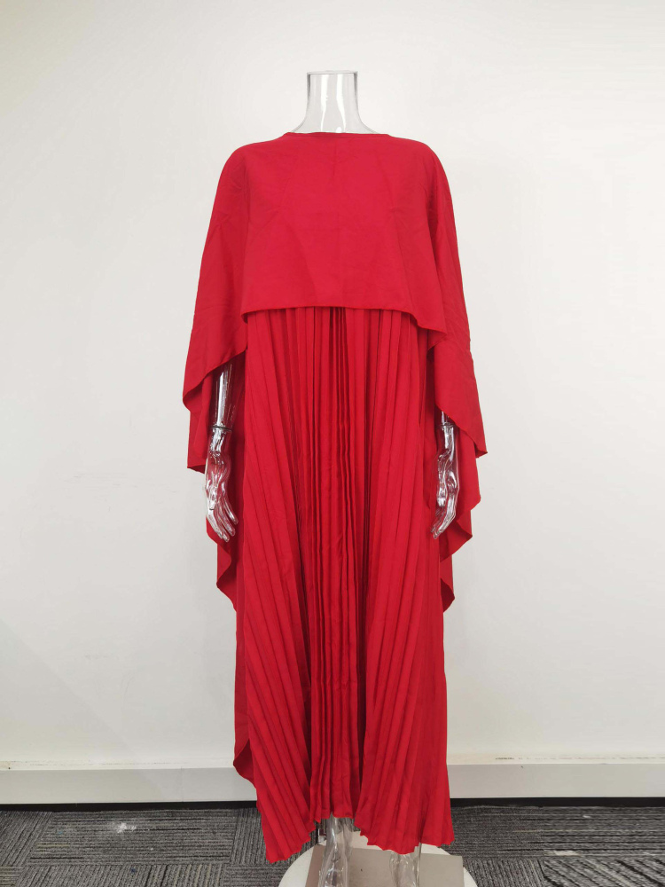 TWOTWINSTYLE Round Neck Asymmetrical Shawl Pleated Dress Elegant Set