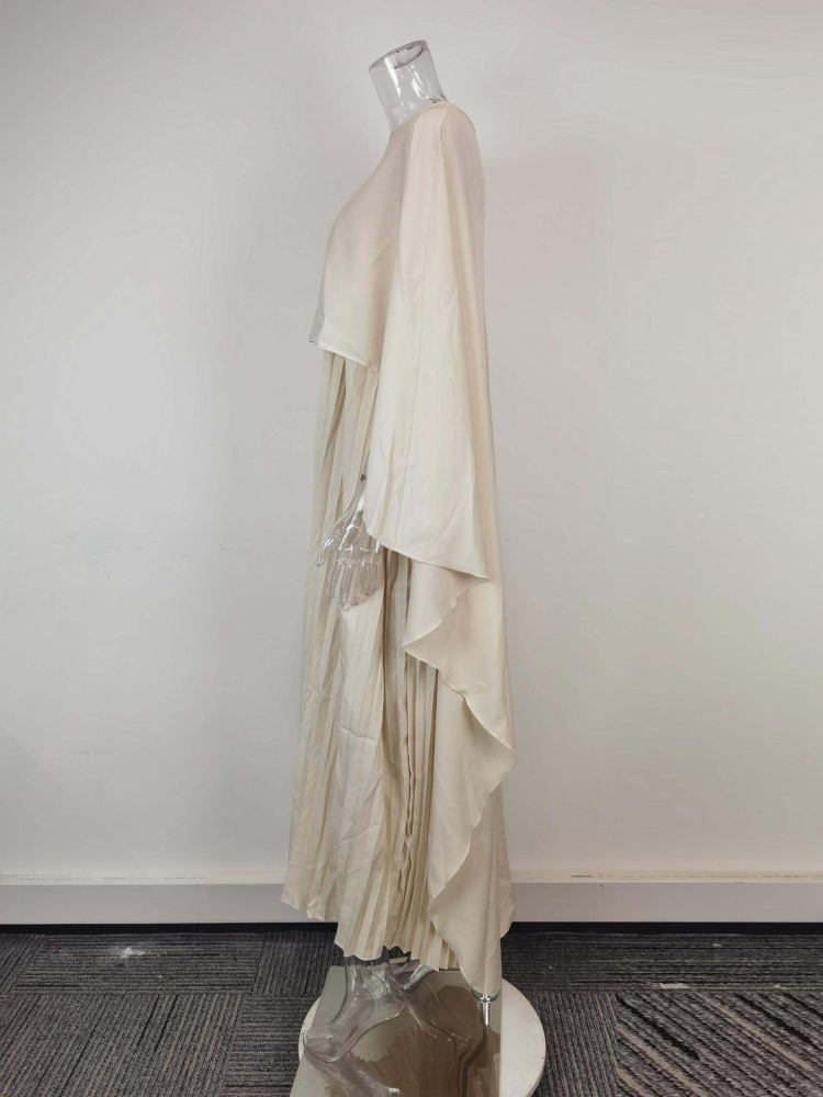 TWOTWINSTYLE Round Neck Asymmetrical Shawl Pleated Dress Elegant Set