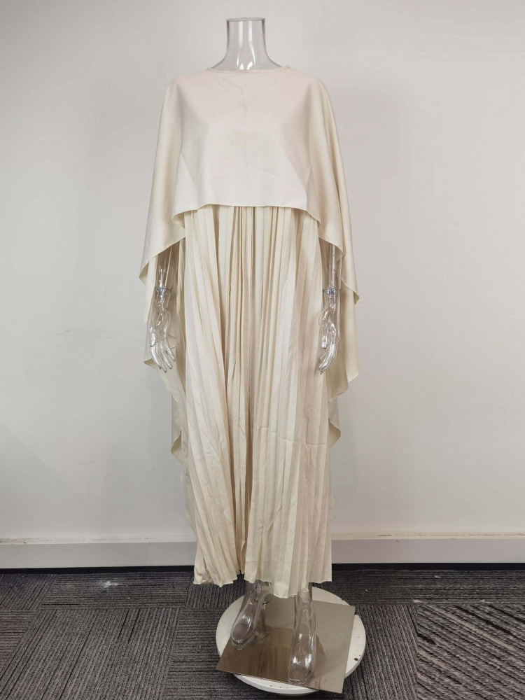 TWOTWINSTYLE Round Neck Asymmetrical Shawl Pleated Dress Elegant Set