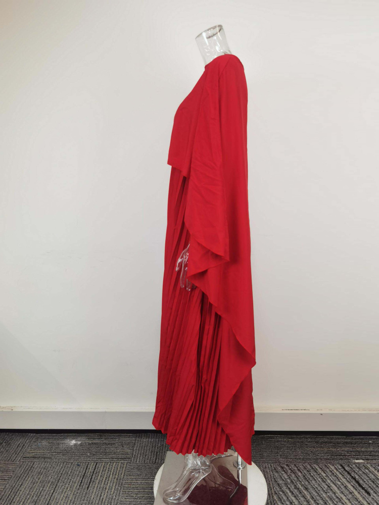 TWOTWINSTYLE Round Neck Asymmetrical Shawl Pleated Dress Elegant Set
