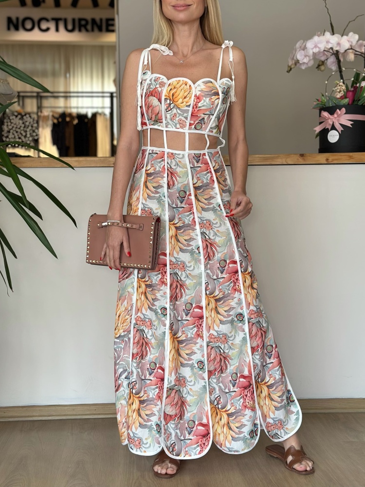 TWOTWINSTYLE Spliced Print Hollow Out Design Camisole Dress