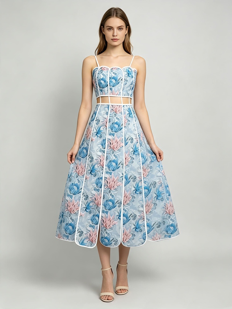 TWOTWINSTYLE Spliced Print Hollow Out Design Camisole Dress