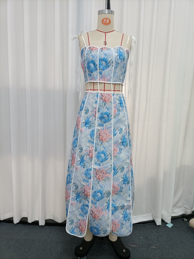 TWOTWINSTYLE Spliced Print Hollow Out Design Camisole Dress