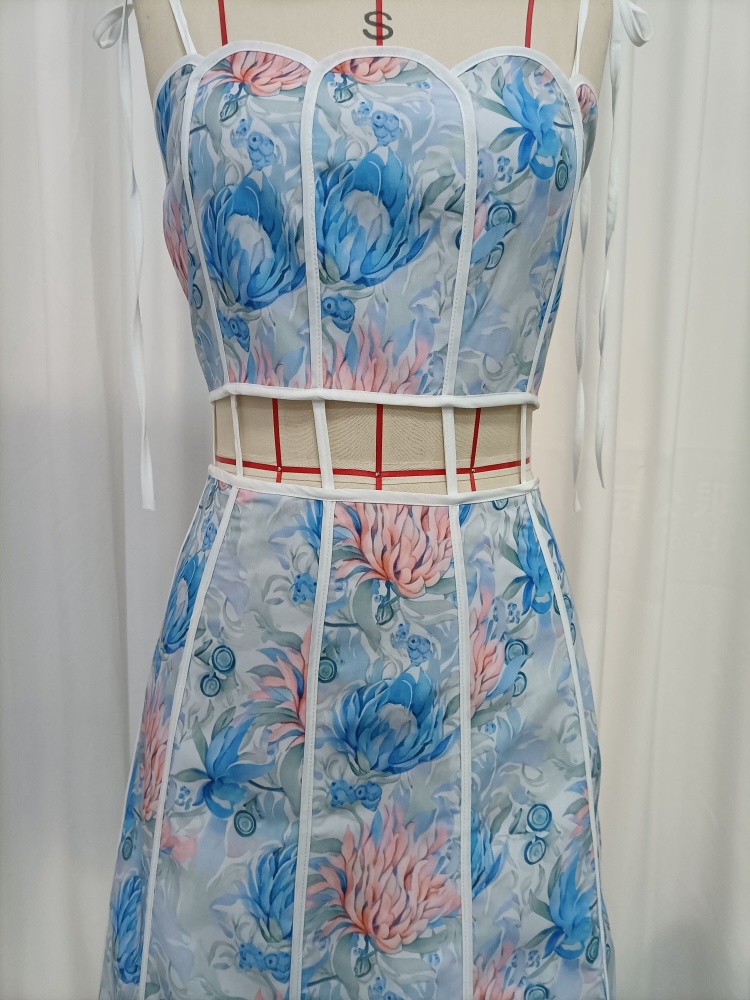TWOTWINSTYLE Spliced Print Hollow Out Design Camisole Dress