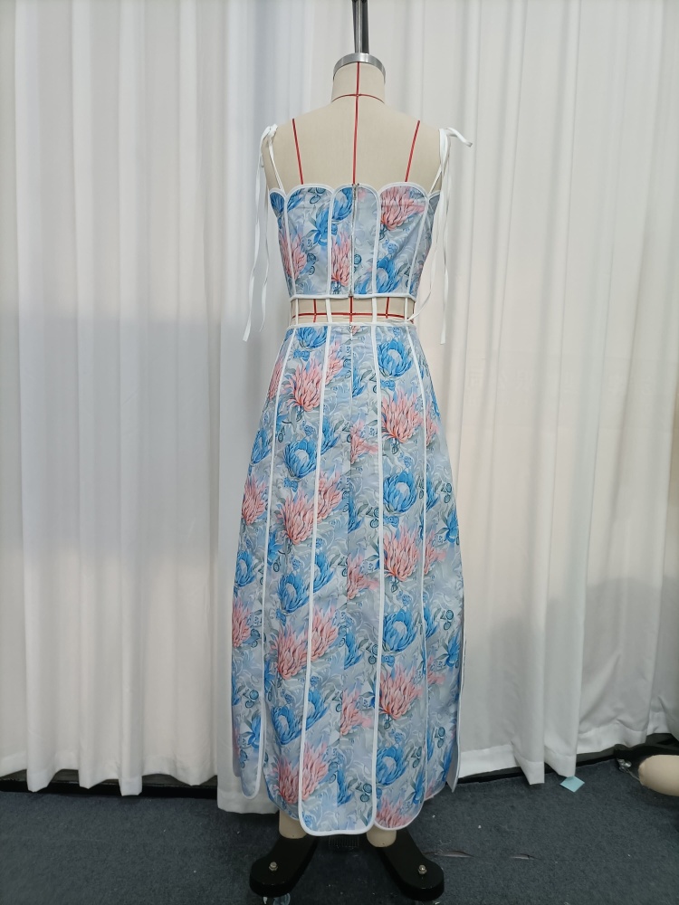 TWOTWINSTYLE Spliced Print Hollow Out Design Camisole Dress