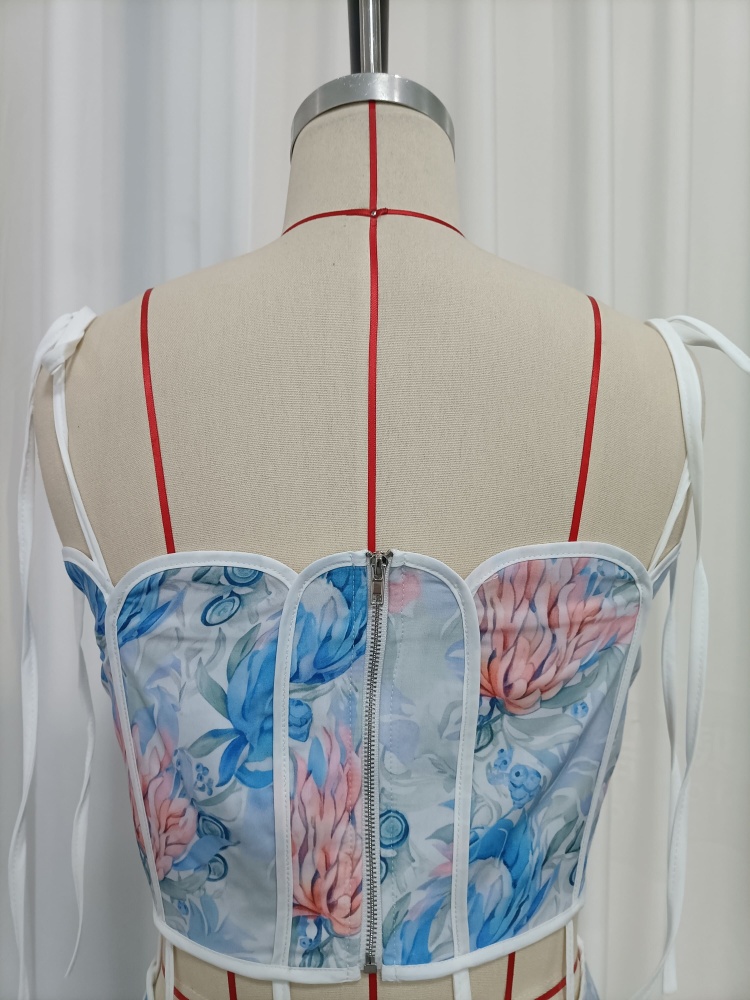 TWOTWINSTYLE Spliced Print Hollow Out Design Camisole Dress