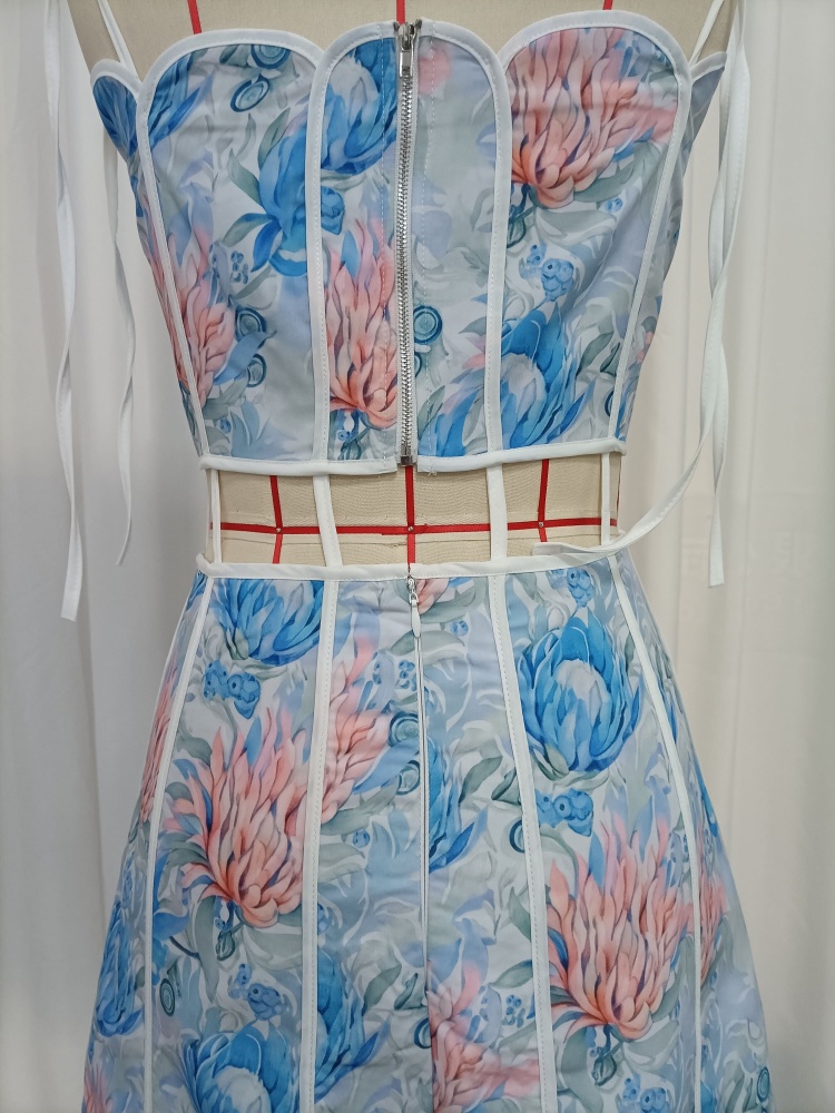 TWOTWINSTYLE Spliced Print Hollow Out Design Camisole Dress