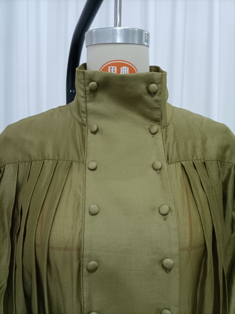 TWOTWINSTYLE Stand Collar Double Breasted Puff Sleeve Vintage Dress