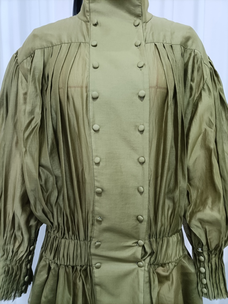 TWOTWINSTYLE Stand Collar Double Breasted Puff Sleeve Vintage Dress