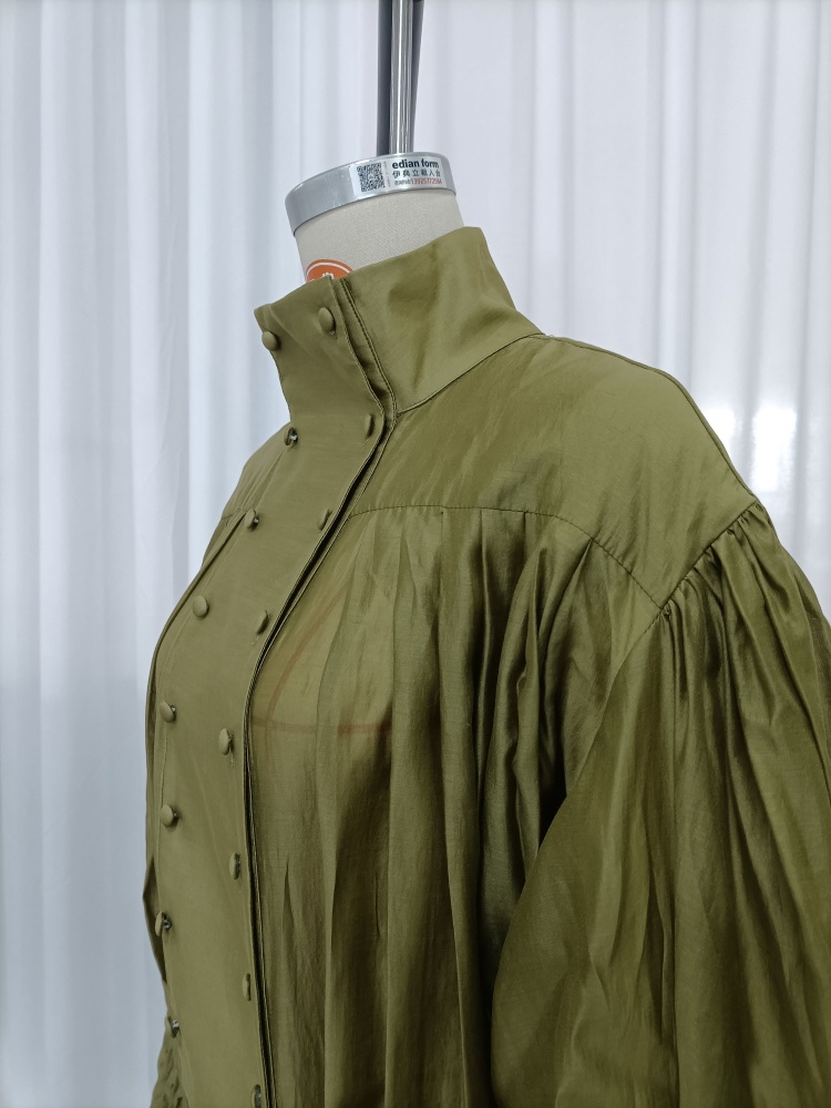TWOTWINSTYLE Stand Collar Double Breasted Puff Sleeve Vintage Dress