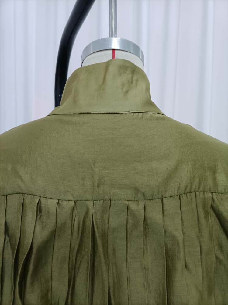 TWOTWINSTYLE Stand Collar Double Breasted Puff Sleeve Vintage Dress