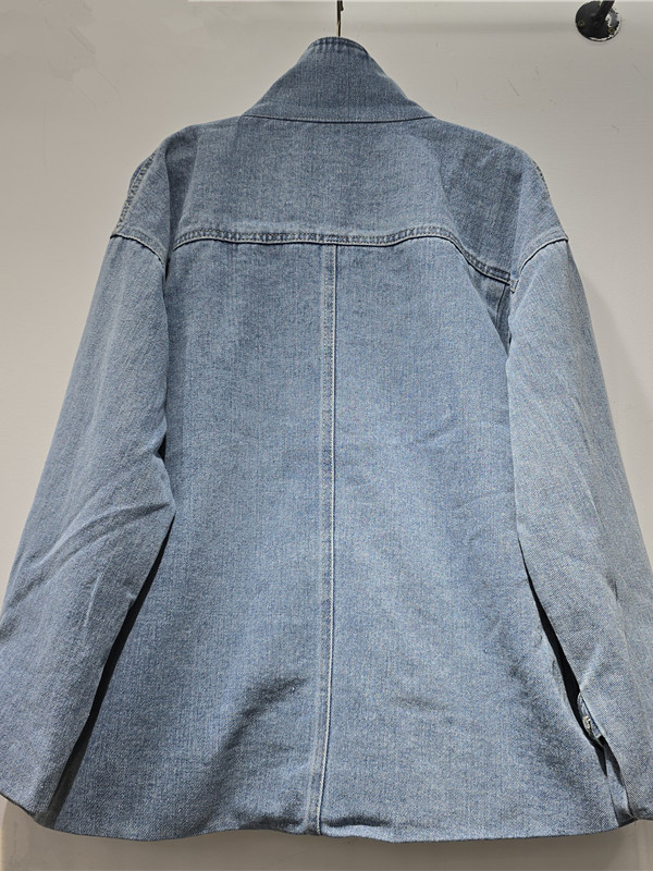 TWOTWINSTYLE Stand Collar Patchwork Diamond Fashion Denim Coat