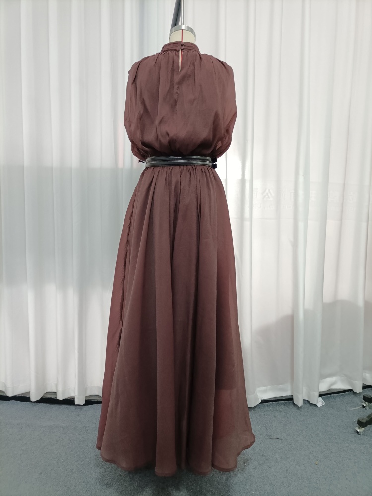 TWOTWINSTYLE Stand Collar Sleeveless Patchwork Waist Belt Fashion Dress