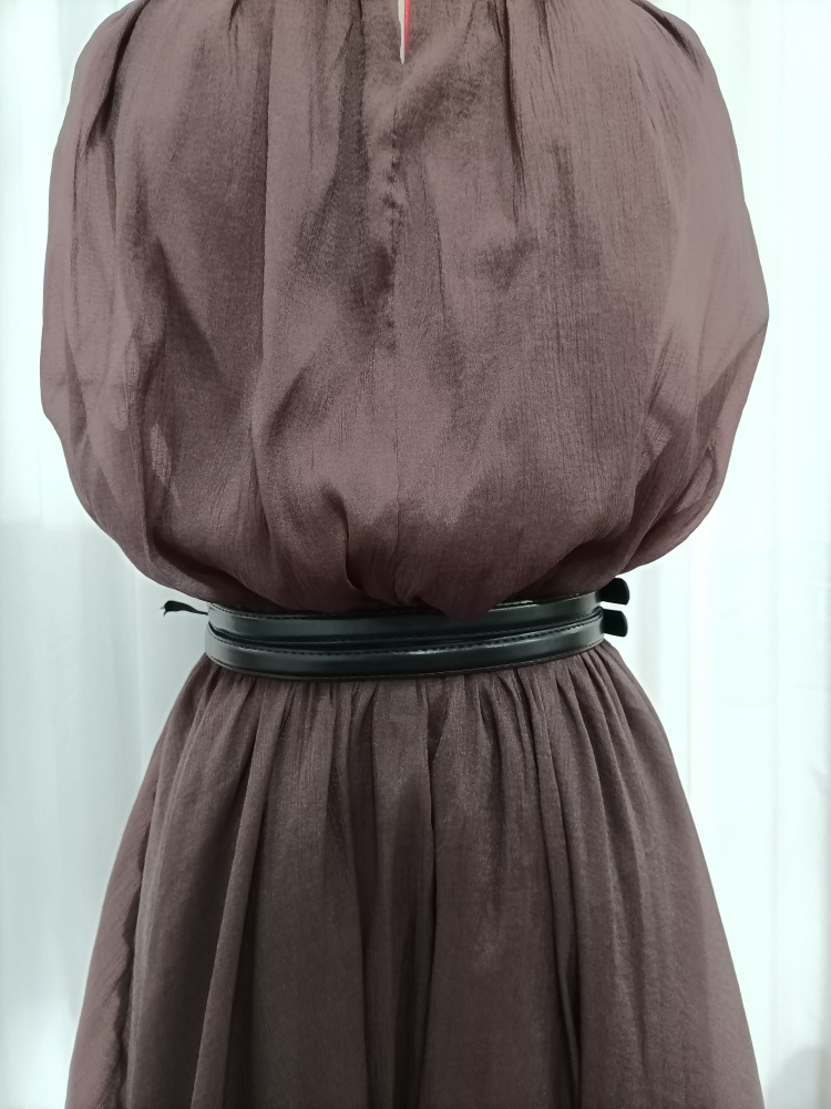 TWOTWINSTYLE Stand Collar Sleeveless Patchwork Waist Belt Fashion Dress