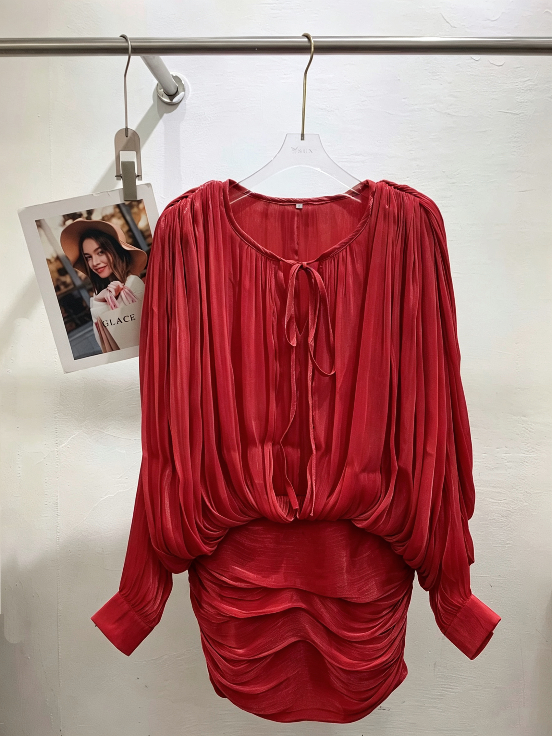 TWOTWINSTYLE Pleated Round Neck Tunic Bodycon Elegant Dress