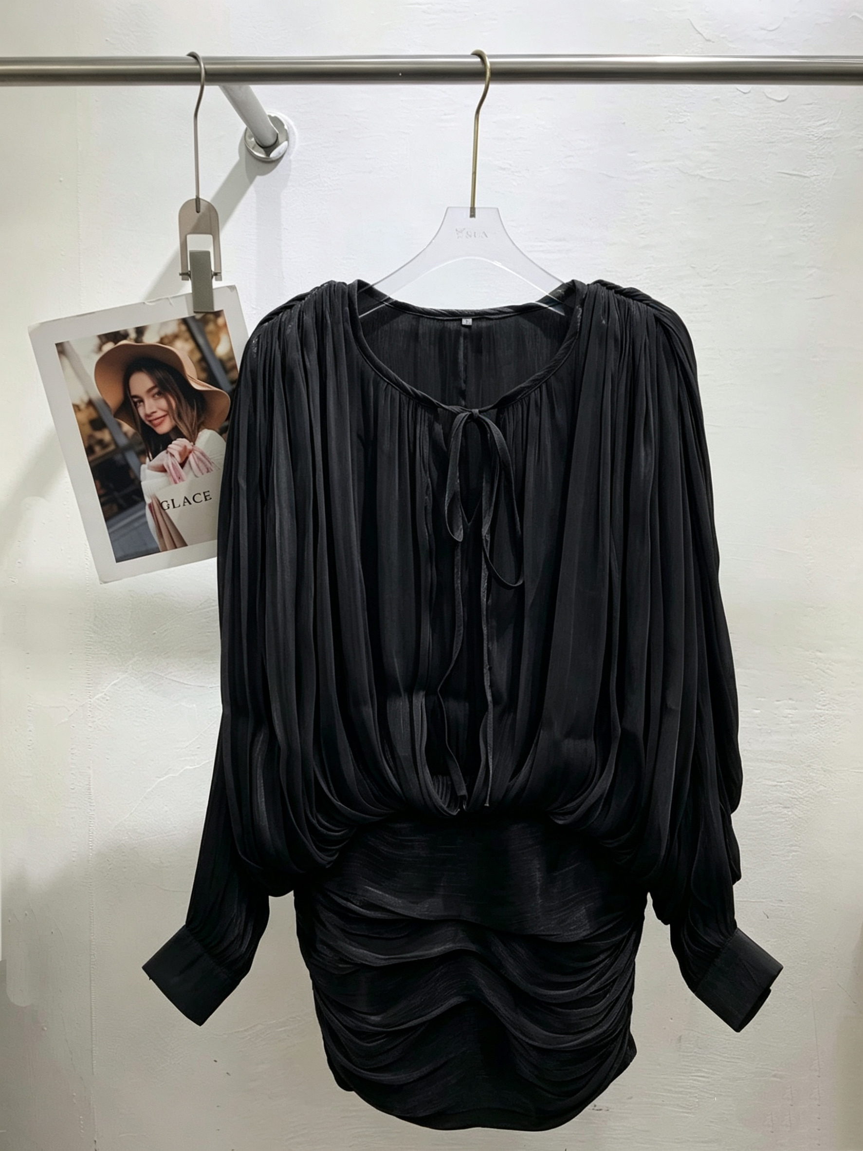 TWOTWINSTYLE Pleated Round Neck Tunic Bodycon Elegant Dress