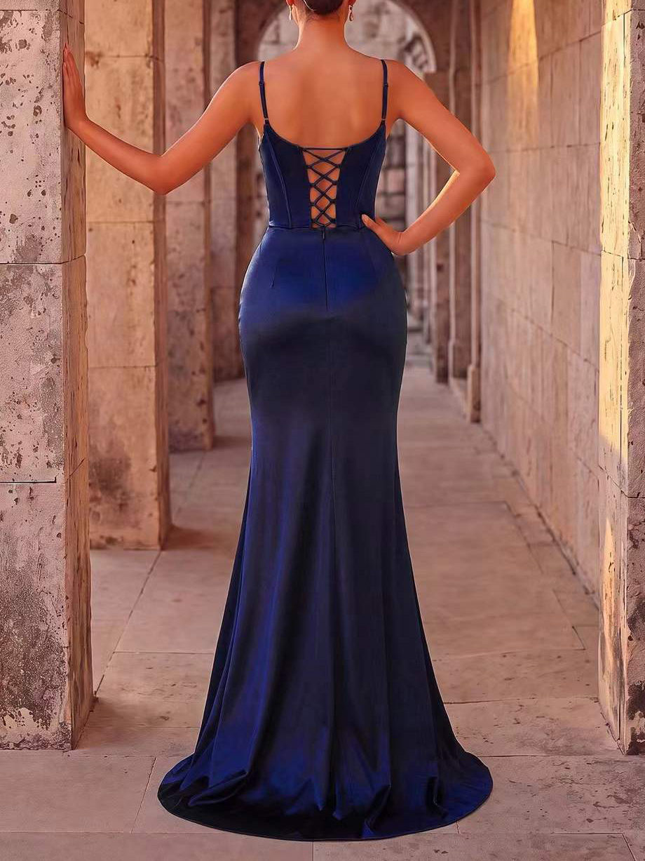 TWOTWINSTYLE Ruched Spliced Appliques High Waist Side Split Fashion Dress