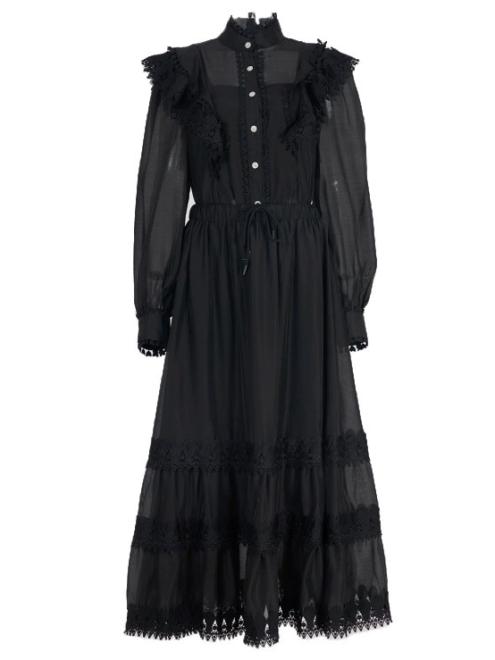 TWOTWINSTYLE Ruffled Stand Collar Tunic Minimalist Dress