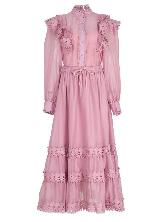 TWOTWINSTYLE Ruffled Stand Collar Tunic Minimalist Dress