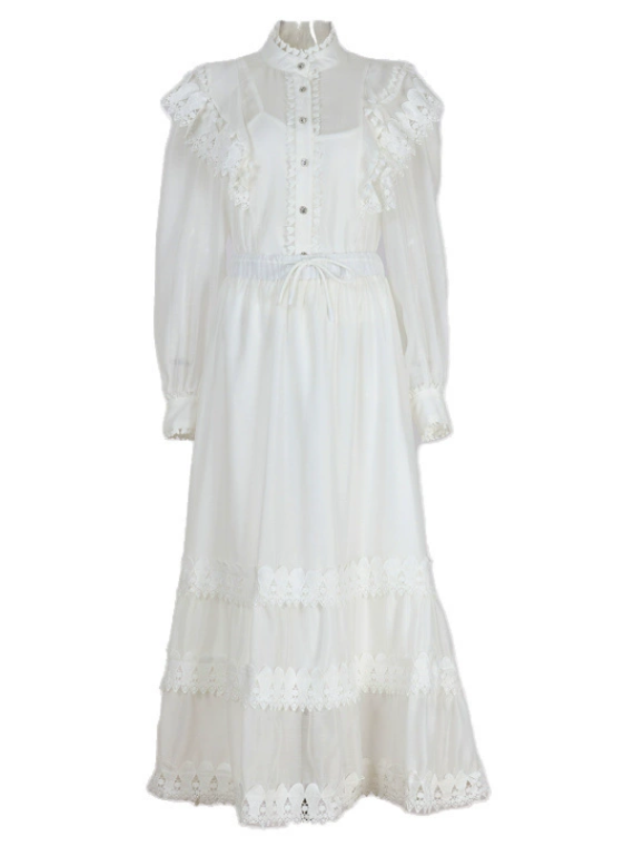 TWOTWINSTYLE Ruffled Stand Collar Tunic Minimalist Dress