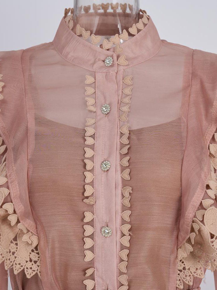 TWOTWINSTYLE Ruffled Stand Collar Tunic Minimalist Dress