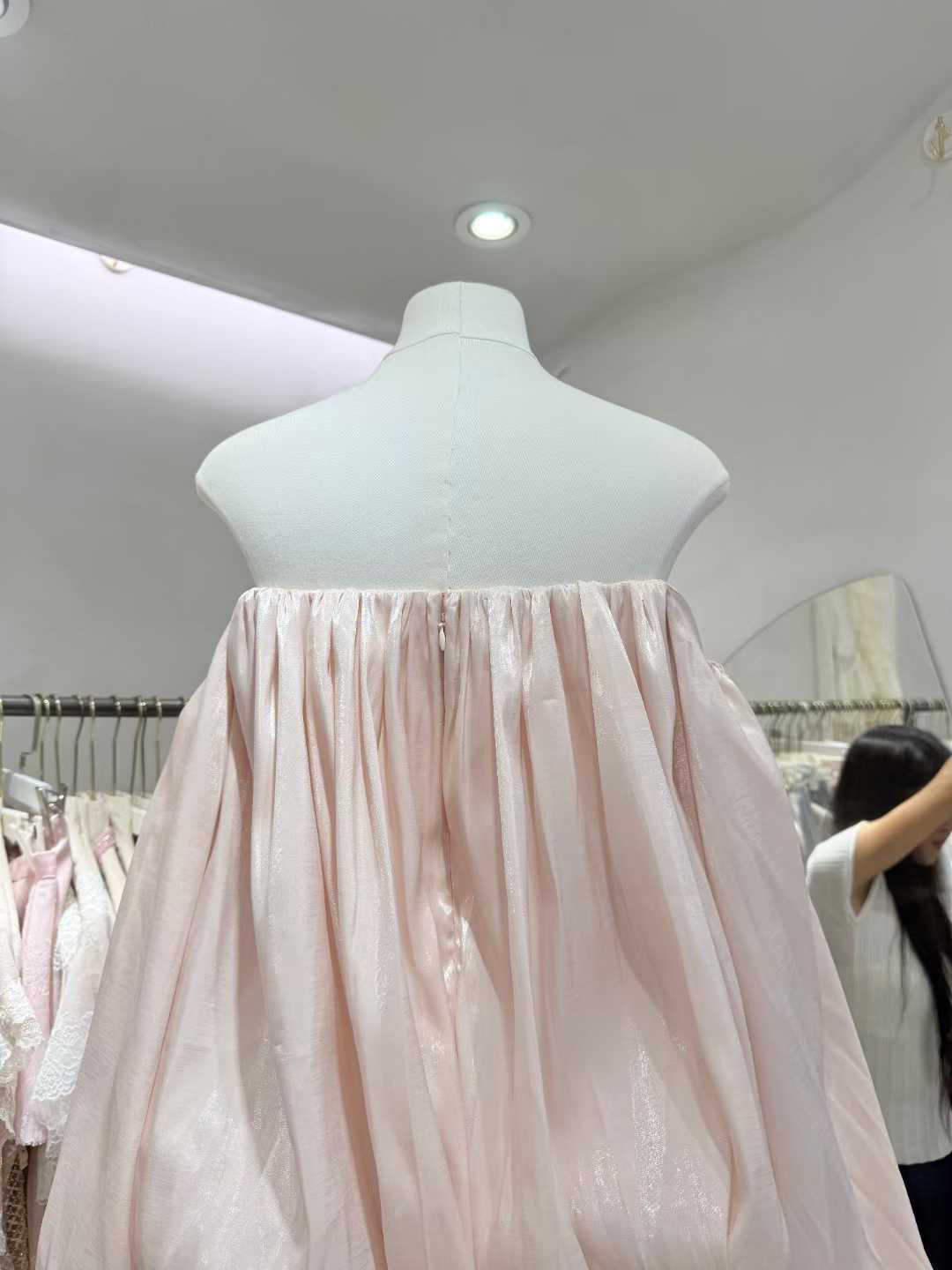 TWOTWINSTYLE Shimmer Off Shoulder Bubble Sleeve Blouse