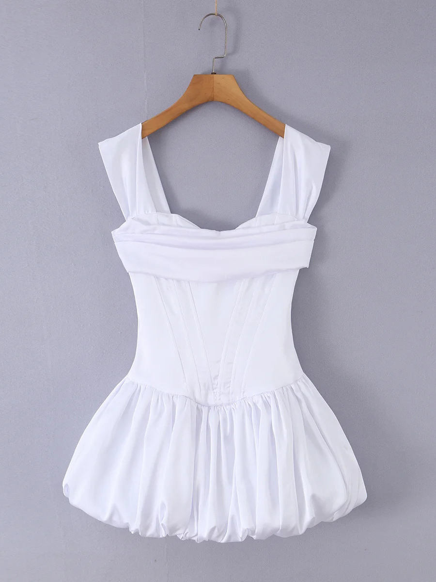 TWOTWINSTYLE Square Neck Corset Bubble Hem Design Dress