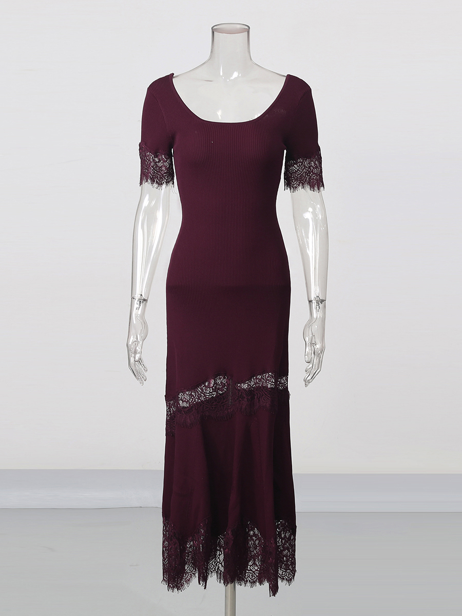 TWOTWINSTYLE Round Neck Short Sleeve High Waist Fashion Dress
