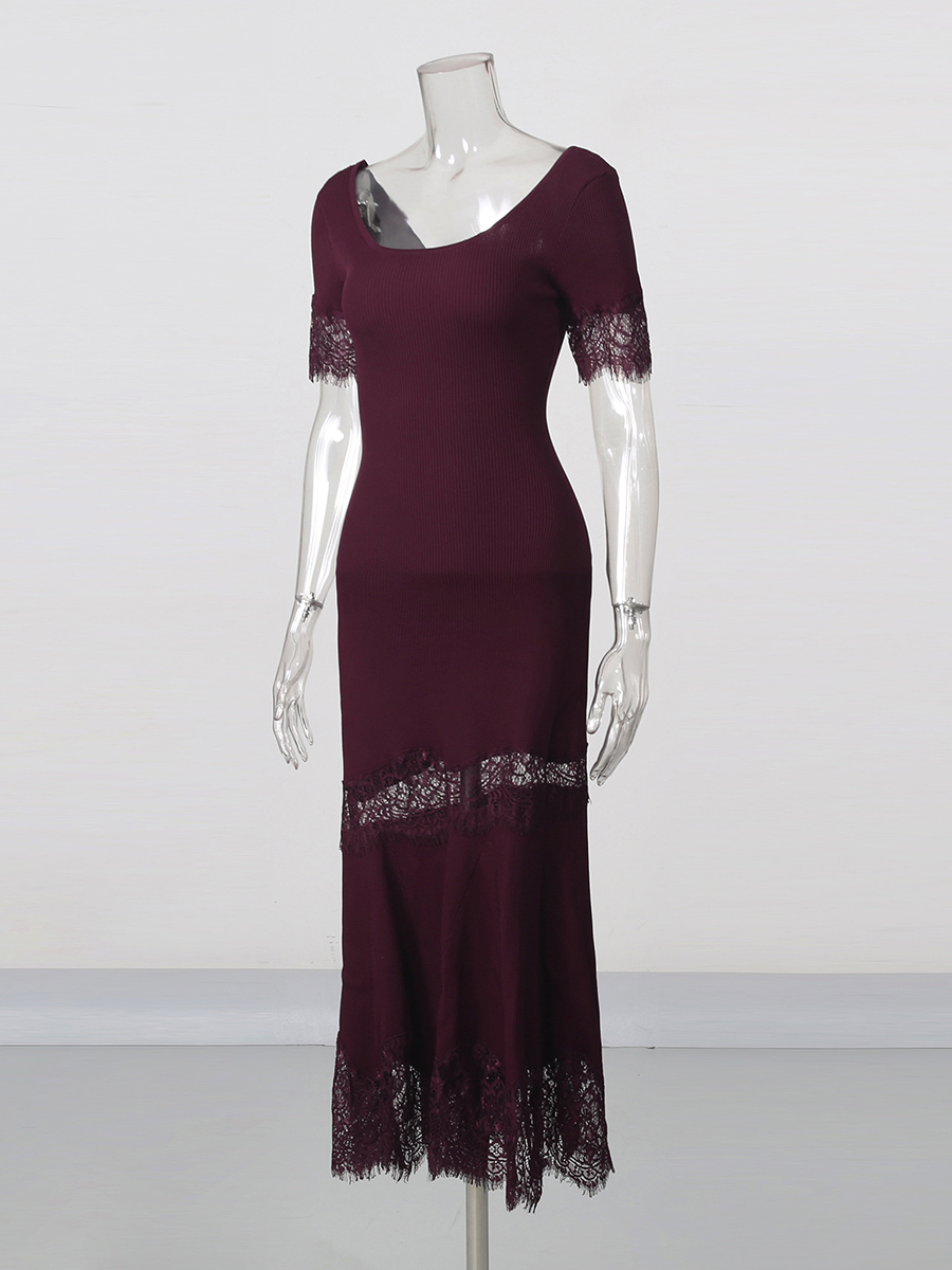 TWOTWINSTYLE Round Neck Short Sleeve High Waist Fashion Dress