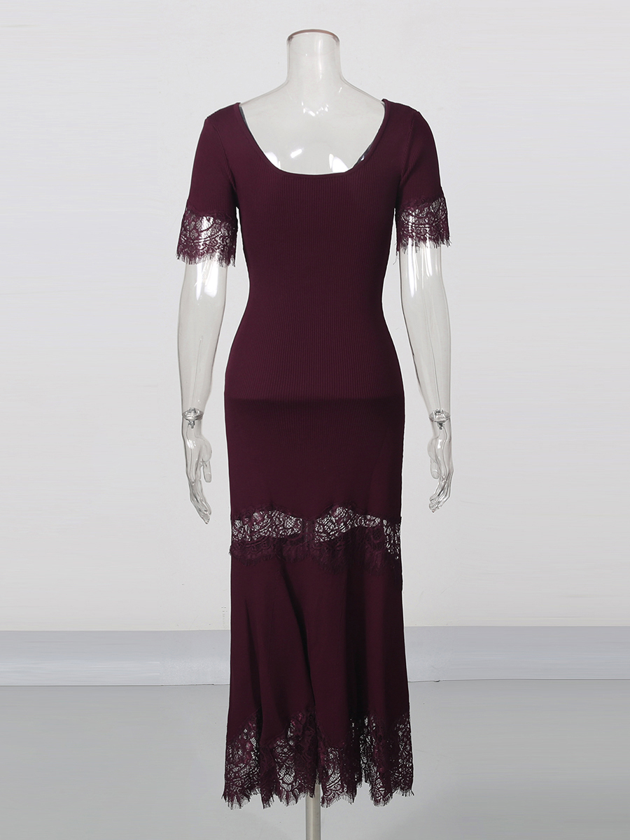 TWOTWINSTYLE Round Neck Short Sleeve High Waist Fashion Dress