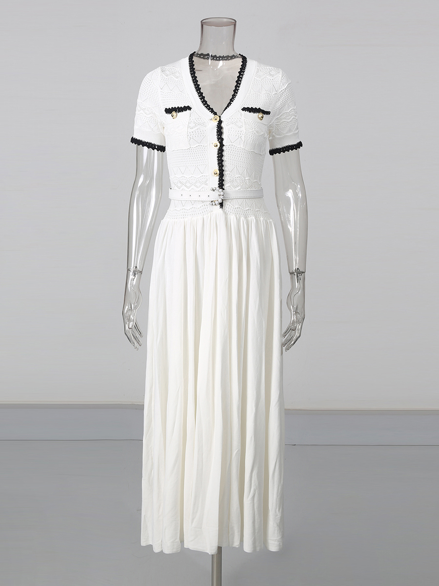 TWOTWINSTYLE Hit Color V Spliced Mesh Elegant Dress